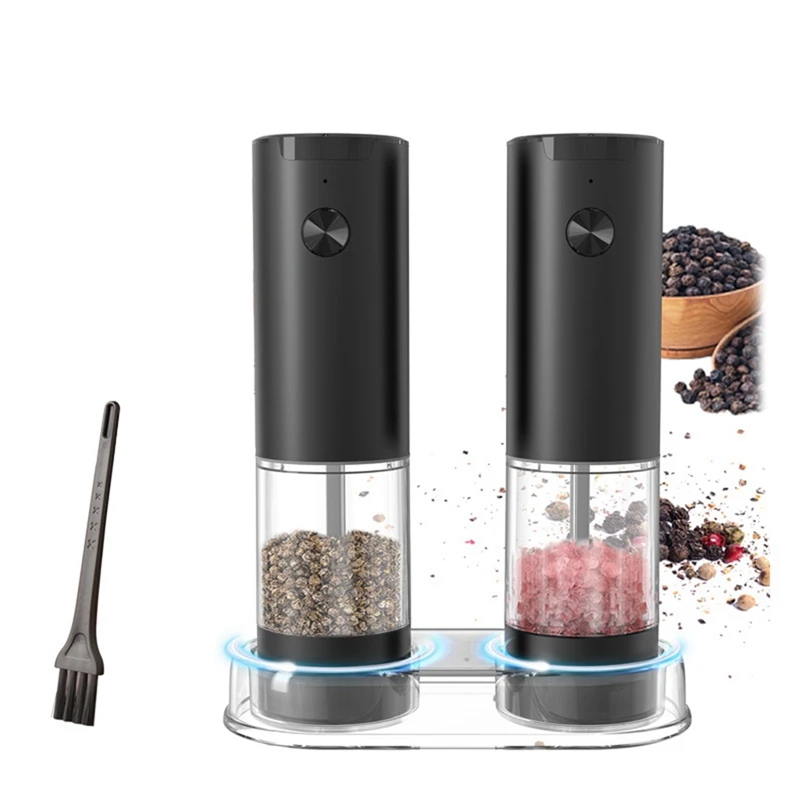 

Electric Salt And Pepper Grinder Set With Base Automatic, Adjustable Coarseness For Kitchen Cooking