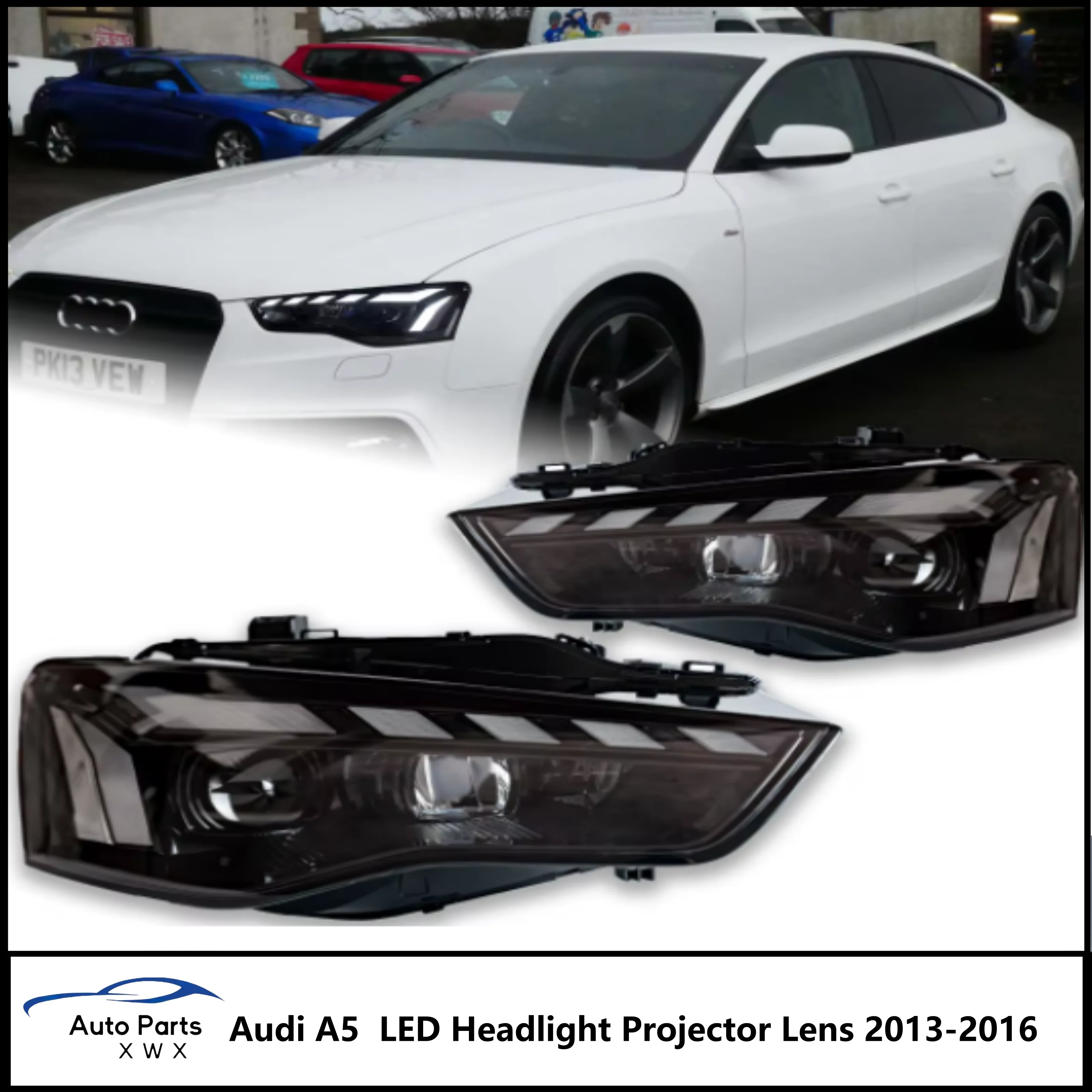 Feux de voiture LED pour Audi A5, lumière de sauna, lentille de budgétaire, animation DRL, signal dynamique, réverbération, accessoires automobiles, 2013-2016