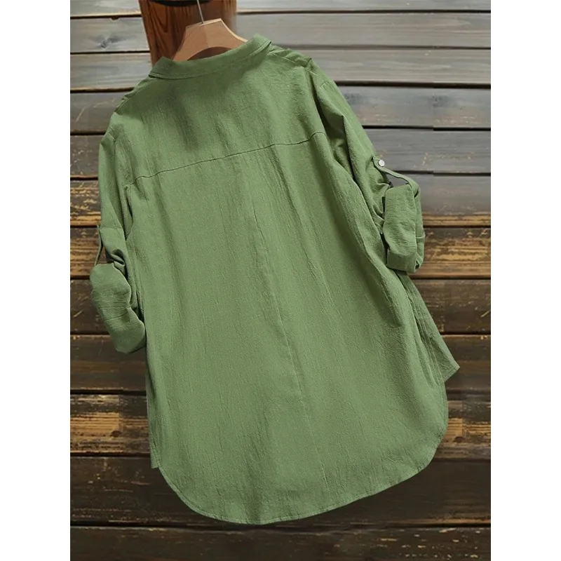 Plus Size 2024 Summer New Women's Single Row Button Down Shirt Pure Color Pocket Lapel Summer Optimal