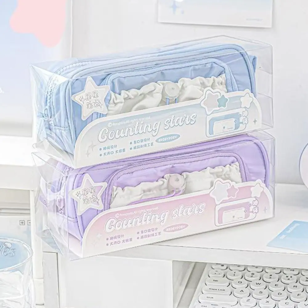 Drawstring Cream Pencil Case High Capacity Five Layers Drawstring Pen Bag Ins Sweet Large Capacity Pen Bag Student Gift