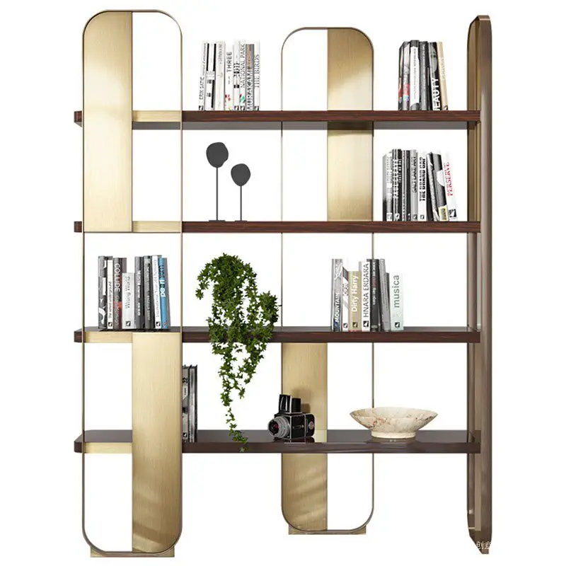 Stainless steel creative bookshelf floor-to-ceiling living room shelf office display shelf