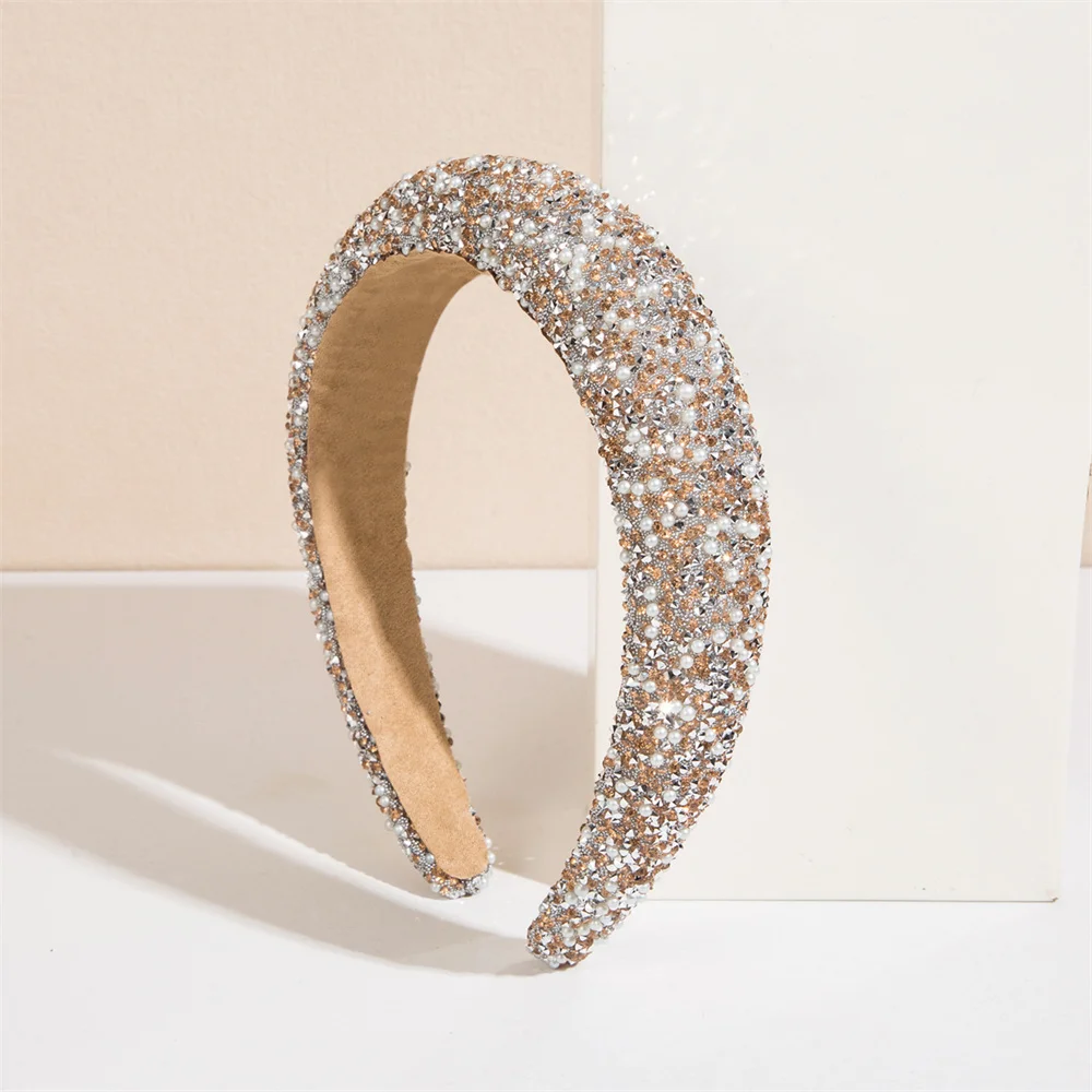 Glitzerndes Strass-Perlen-Haarband Vintage Dickes Schwamm-Stirnband Modisches Rutschfestes Haarband für Frauen Mädchen Abendkleid-Dekoration – Detail 14