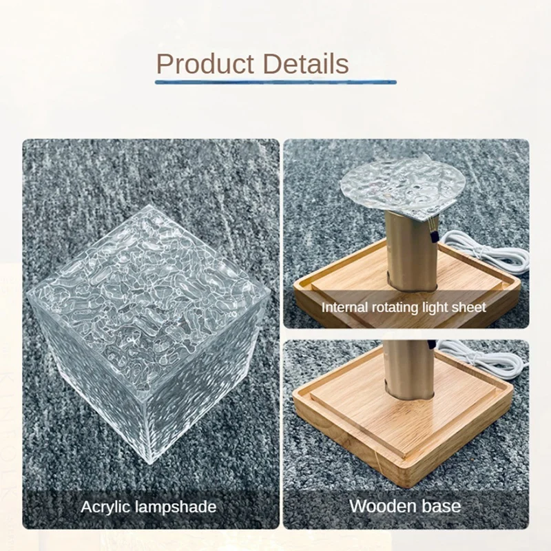 Lampe de budgétaire d'ondulation de l'eau dynamique 3D, veilleuse en cristal avec télécommande pour chambre à coucher, salon, étude, durable, 16 documents
