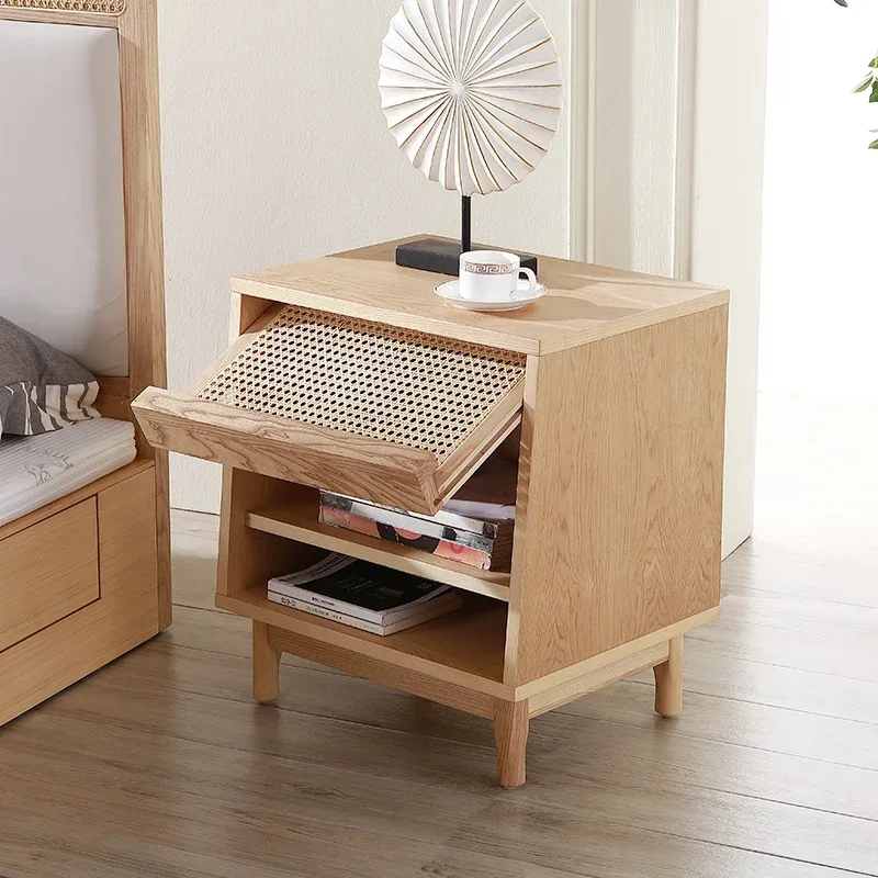 北欧籐無垢材ベッドサイドキャビネットシンプルなベッドサイドロッカーマスターベッドルーム収納キャビネット