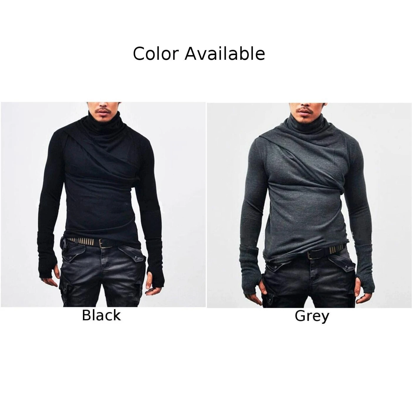 Mens Medieval Elasticity Pullover Long Sleeve Tops T-Shirt Half Turtleneck Pullover Long Sleeve Tops Slim Fit