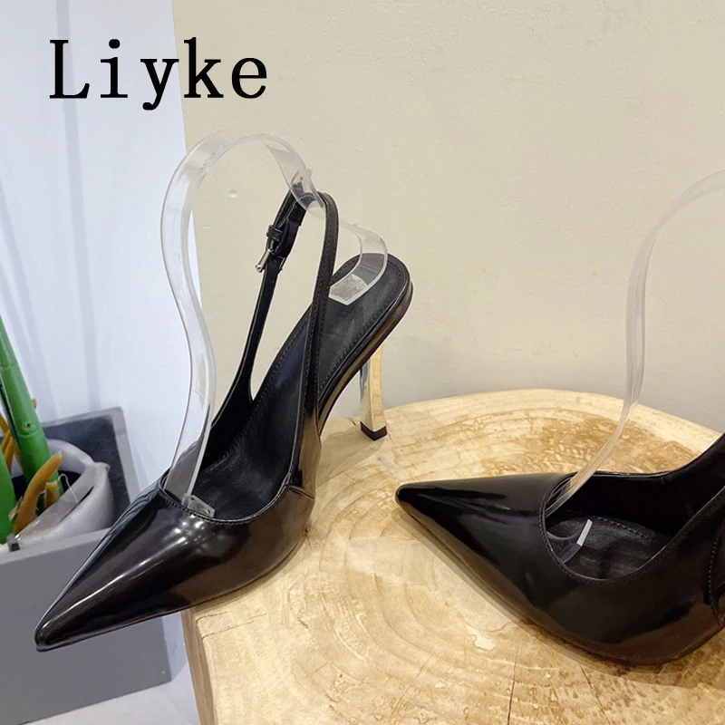 Liyke-zapatos de tacón de aguja con punta estrecha para mujer, calzado elegante con correa y hebilla, para fiesta y boda, 2024