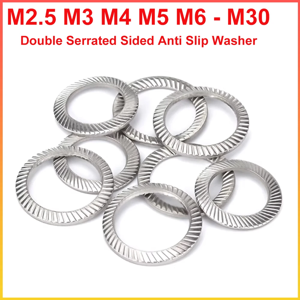 304 Stainless Steel Knurled Elastic Gasket M2.5 M3 M4 M5 M6 M8 M10 M12 M14 - M30 DIN9250 Serrated Double Sided Anti Slip Washer