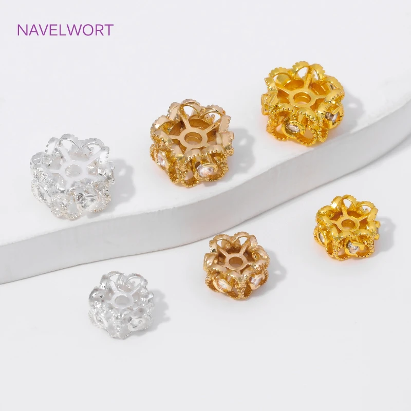 8/10MM Perlen-Separator, 18K vergoldete Blumenform-Abstandshalterperlen für die Schmuckherstellung, Zubehör für Perlen, DIY-Armbandzubehör.