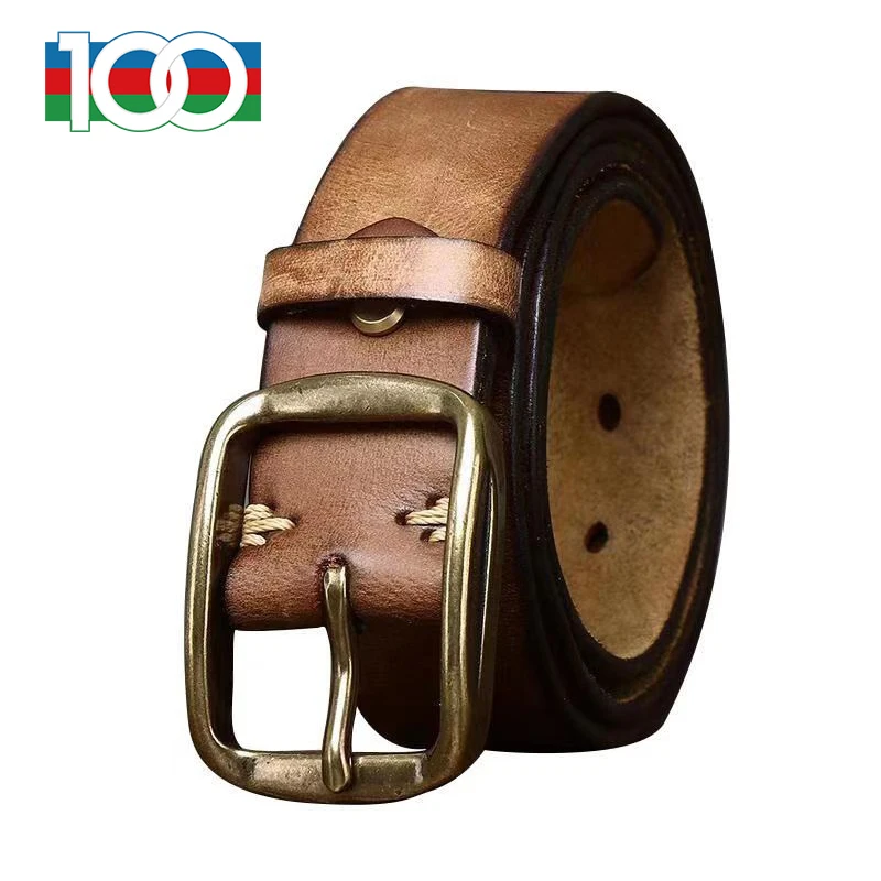 Men's belt 3.8CM American vintage do old pleated leather belt men's leather needle buckle head layer cowhide casual denim belt