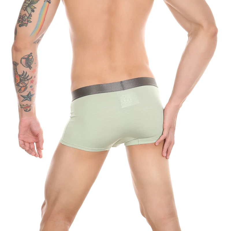 Calcinha Boxer respirável para homens Calcinha macia de fibra de bambu, bolsa de pênis separada, roupa íntima sexy para gays, moda masculina