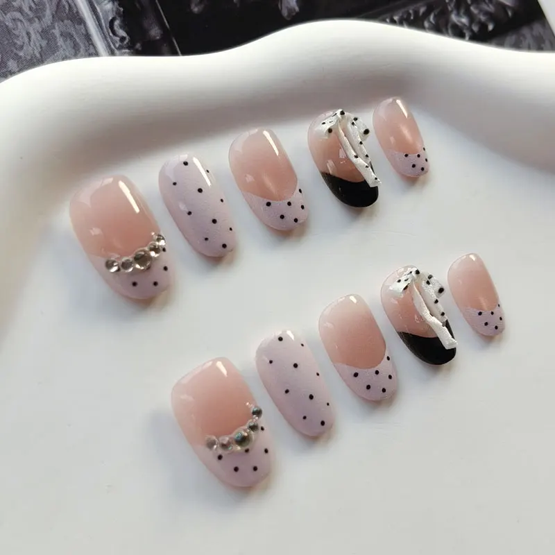 10 Stück Süße Niedliche Vergoldete Polka Dot Sterne Kurze Mandel Wiederverwendbare Nagelkunst Französischer Stil Katzenaugen-Nagelaufkleber Aufklebnägel – Detail 25