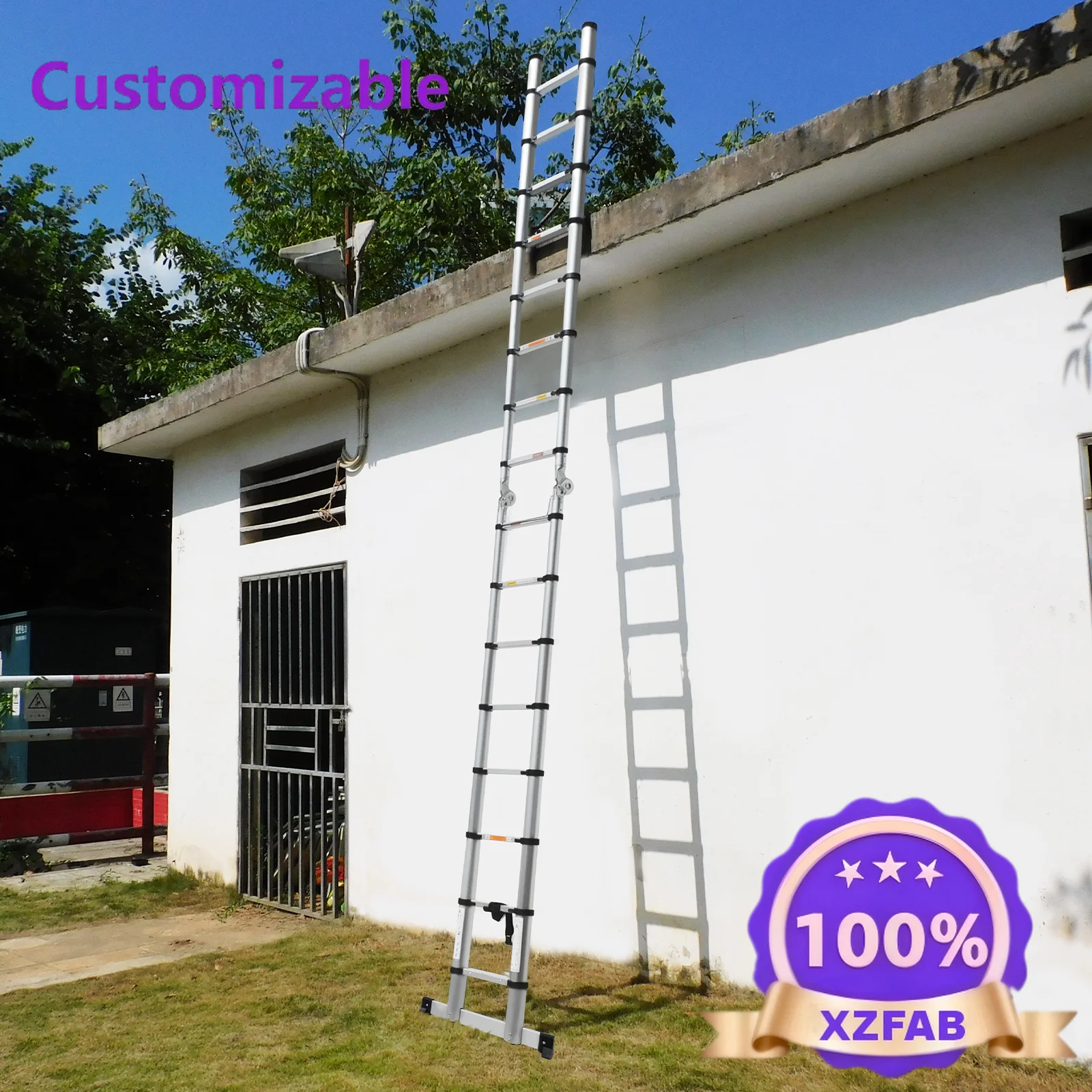 Factory Direct 2026 Top Rated3.8M/5M Aluminium  Telescopic Ladder ,Heavy Duty Multi-Purpose A-Frame Sturdy Folding Ladder ,No-sl