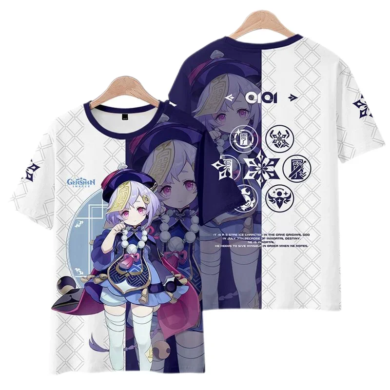 Jogo genshin impacto impressão 3d t camisa para roupas masculinas bonito gril qiqi gráfico t camisas harajuku moda feminina camiseta menino topos