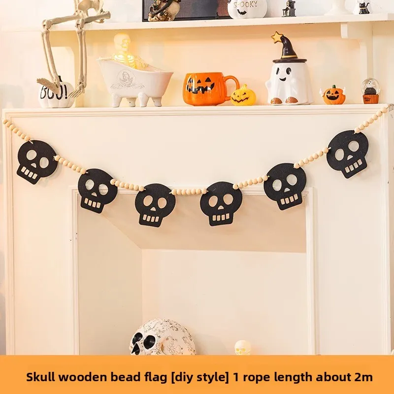 Halloween Bunting Garland – Skull Bat Pumpkin Lantern Design, Perfect for Kindergarten & Bar Scene Decoration Props