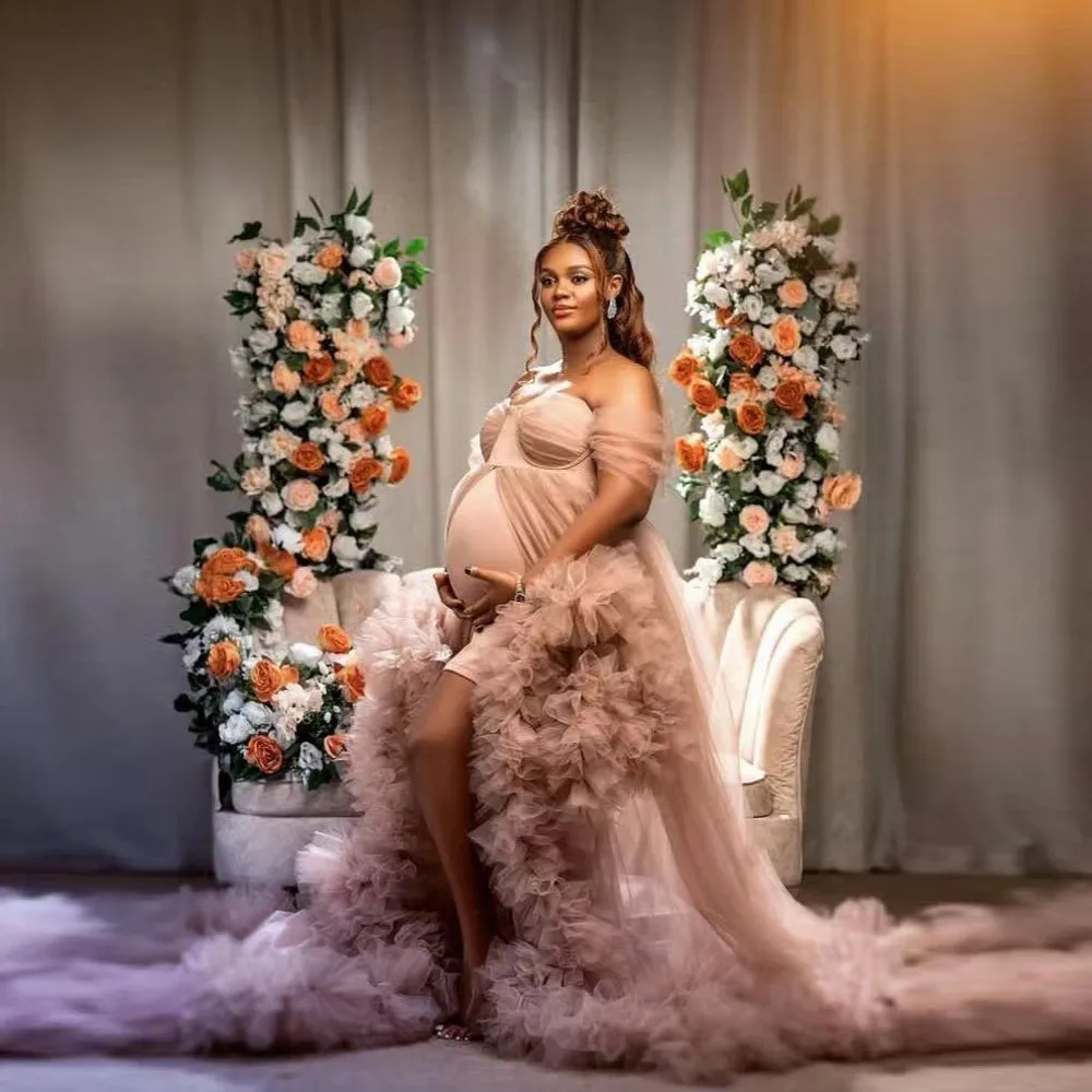 פאפי ruffles שמלות הריון שמלות כלה לנשף שמלות נשף כלה שמלות נשף כלה נשים להתלבש ארוך שכבות אלגנטי