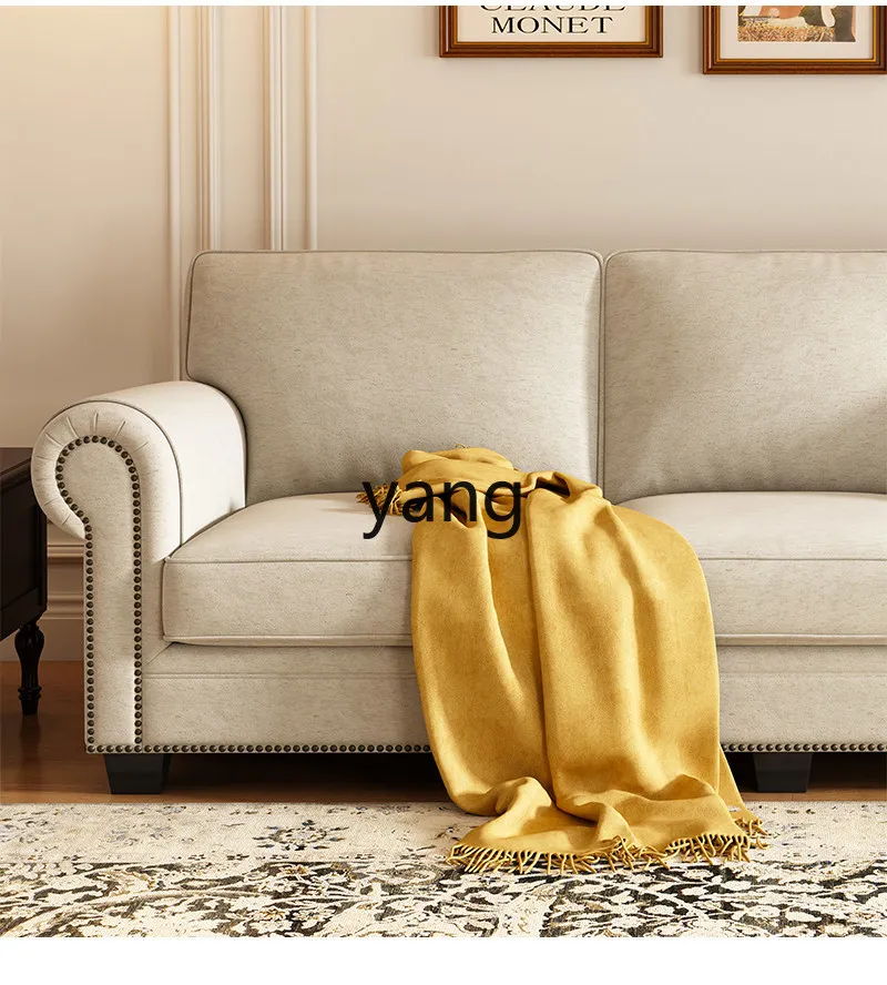 LTT American fabric sofa small apartment living room cream style three-person straight-row sofa