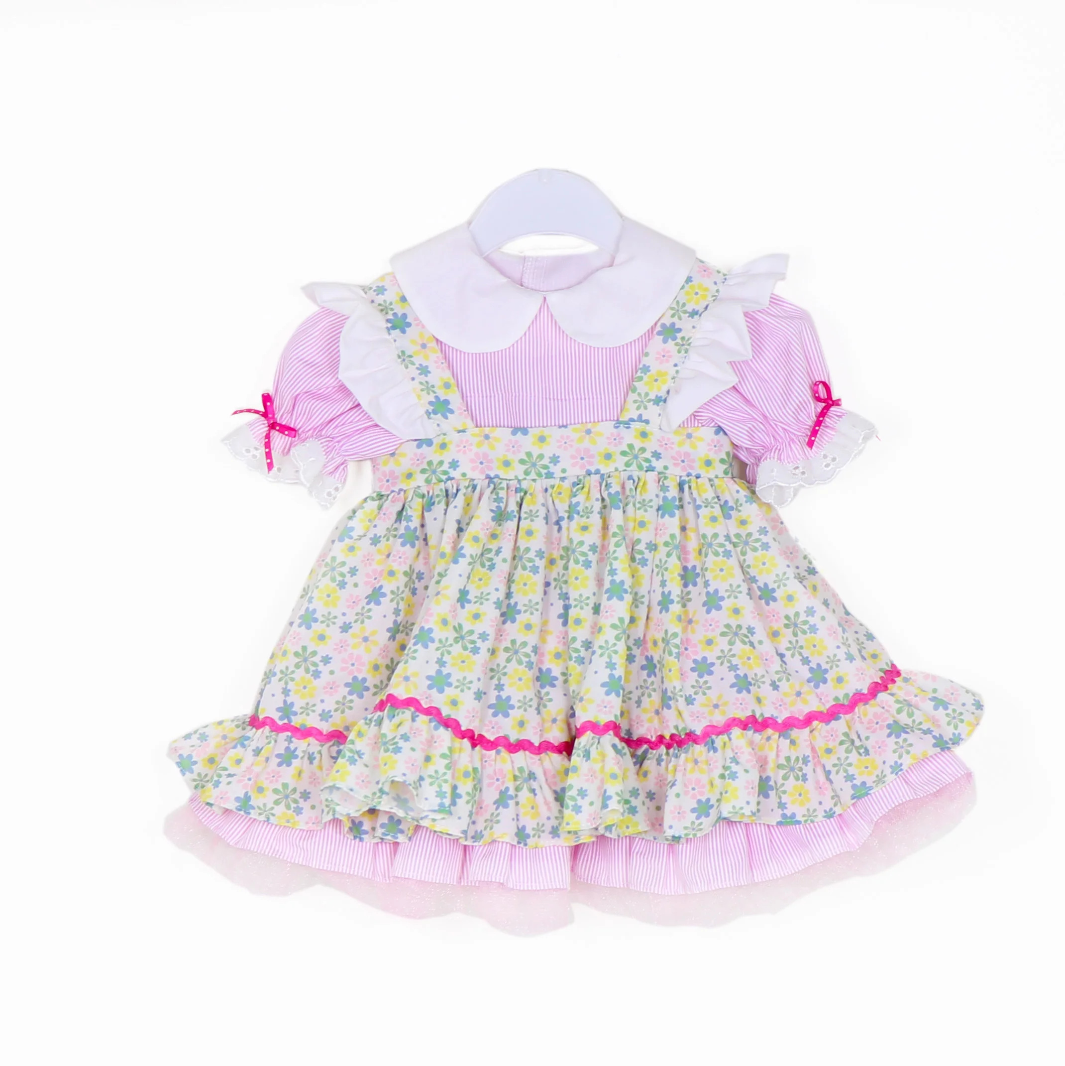 Toddler Time Baby Outfit Fit For 22- 25 Inch Baby Dolls, Dress Has Pastel Floral Print Dress With Stripes Dress