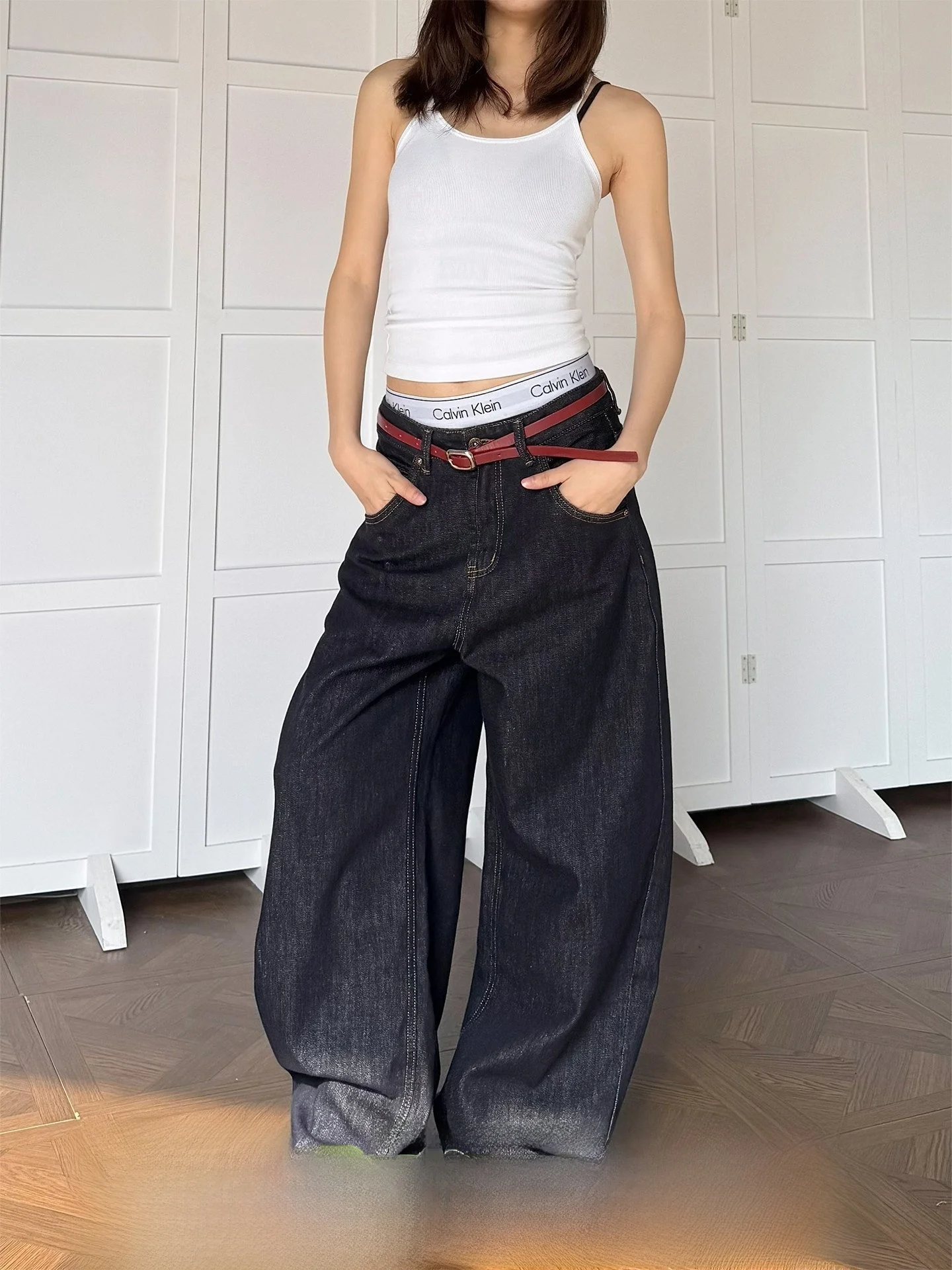 

Loose Straight Leg Wide Leg Jeans Denim Blue Men Women American Loose Feeling Casual Long Pants Trendy Casual Jeans