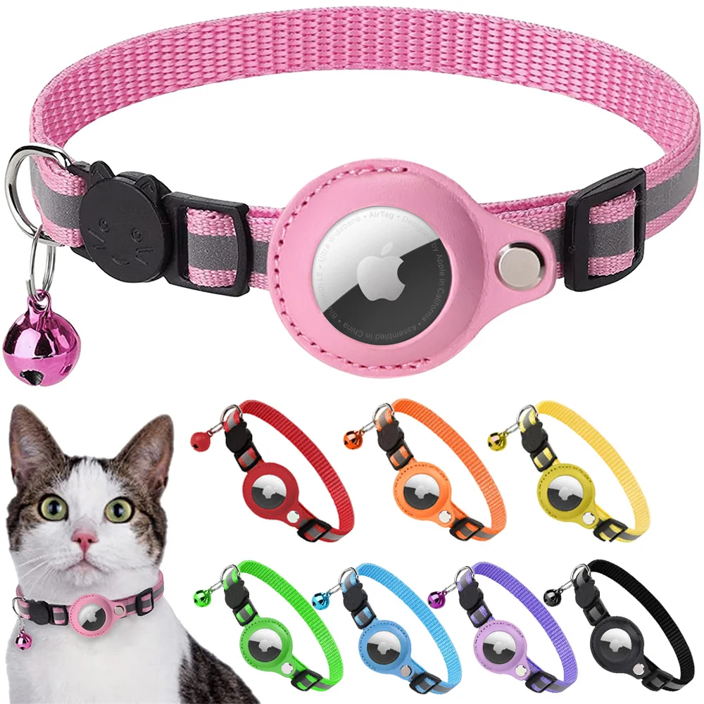 AirTag Dog Collar for Small Dogs Cats Anti Lost Locator Reflective Nylon Collar For Apple Airtag Case Kitten Pet Dog Accessories