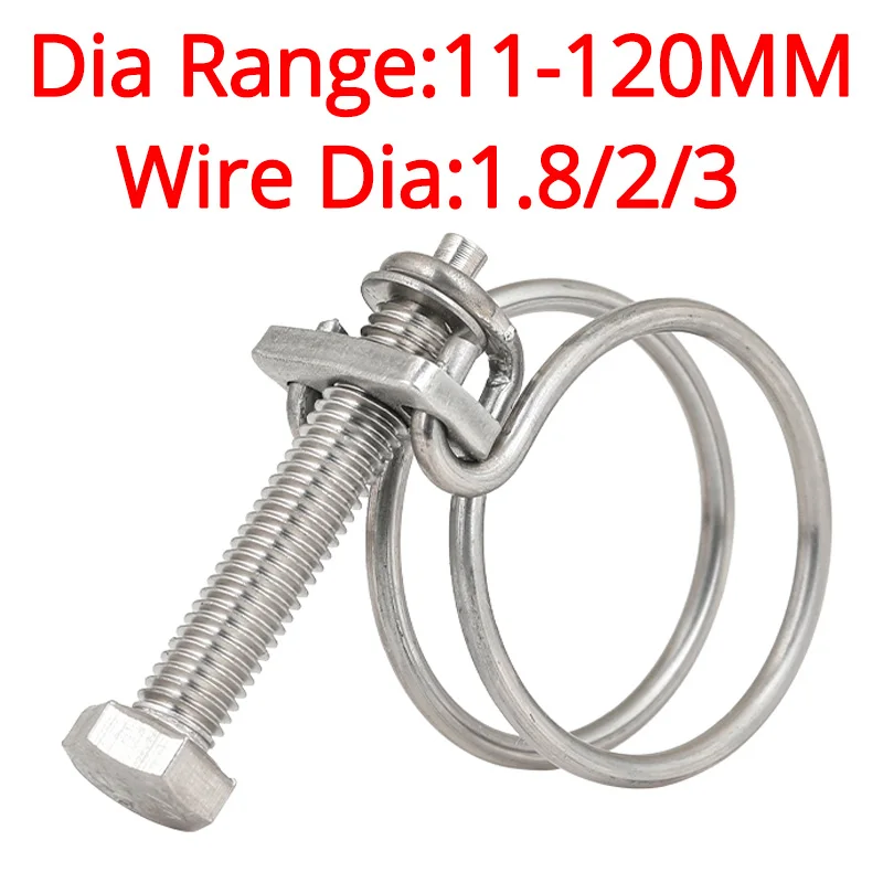 304 Stainless Steel Double Wire Throat Hoop Hose Clamp Adjust Clip Rubber Pipe Clamp Plumbing Fixture Holding Fastening
