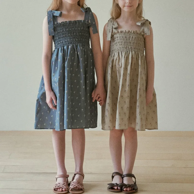 

2025 Summer New Girls Sweet Floral Dress Children Sleeveless Sling Dress Cotton Baby Girls Bow Princess Dress Toddler Clothes