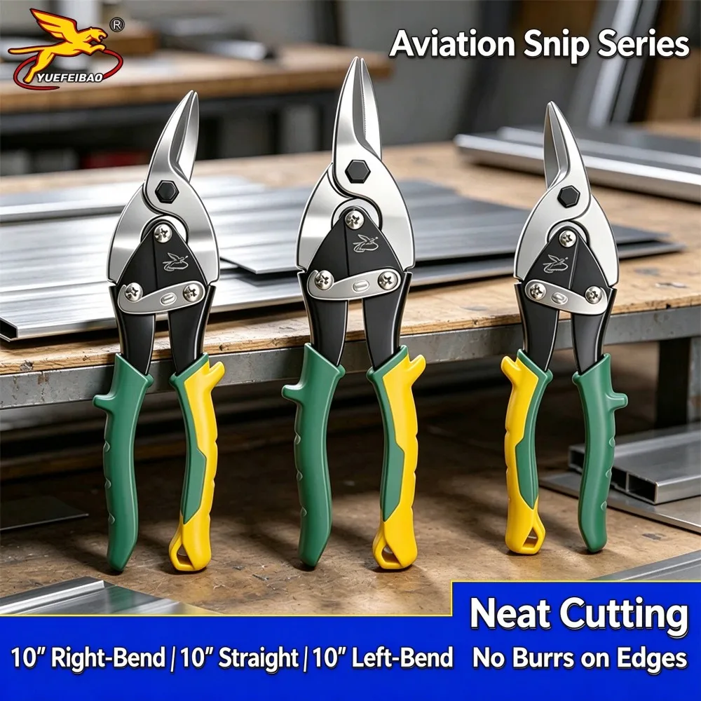 10 Inch Aviation Snips Straight Left Right Cut Heavy Duty Tin Shears Metal Cutter Non-Slip Handle for Stainless Steel Sheet