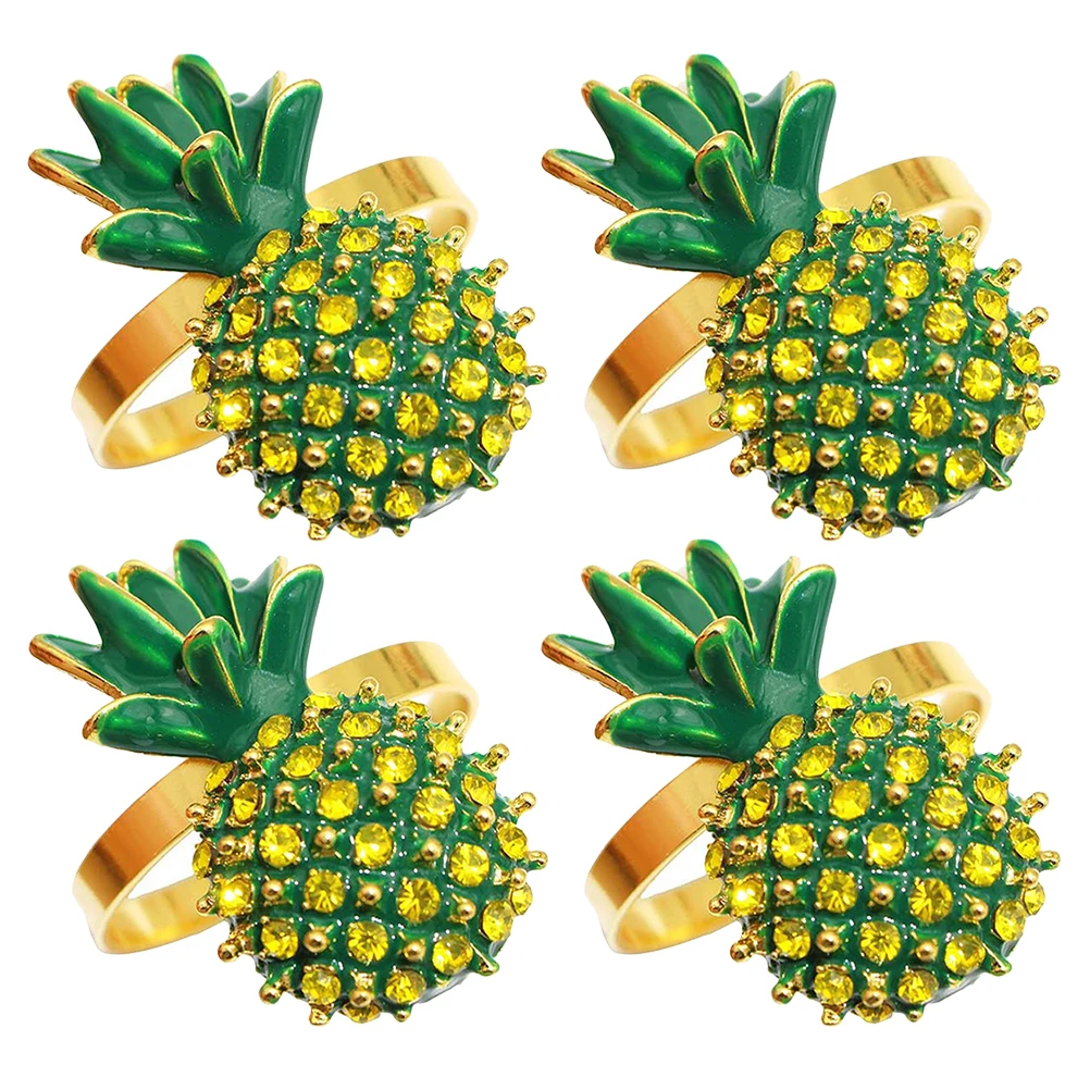

4 Pcs Pineapple Shaped Napkin Rings Alloy Cloth Holder Decorative Table Setting Summer Banquet Birthday Party Elegant Napkin