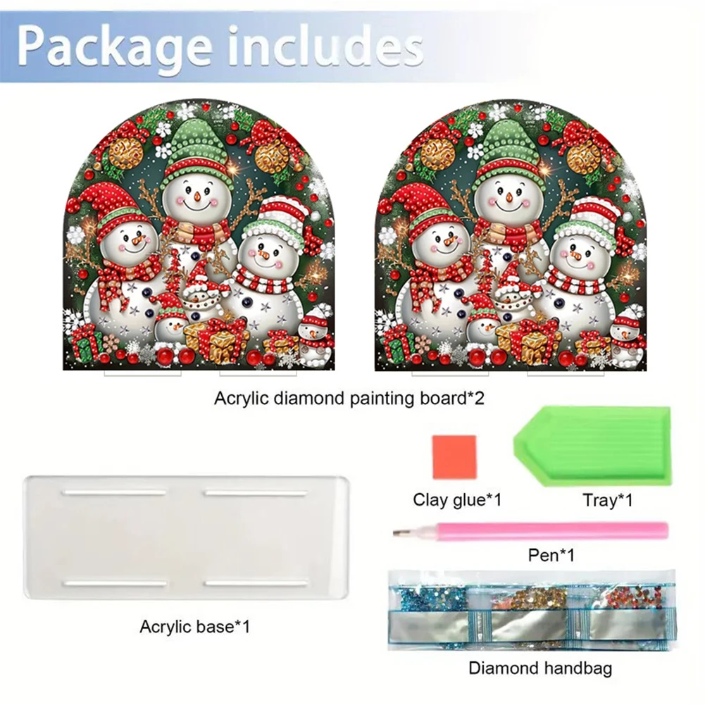Porte-serviettes acrylique pour la décoration de la maison et du bureau, peinture au diamant, bonhomme de neige et arbre de Noël, ornement 5D, bricolage, art du papier, rangement T1