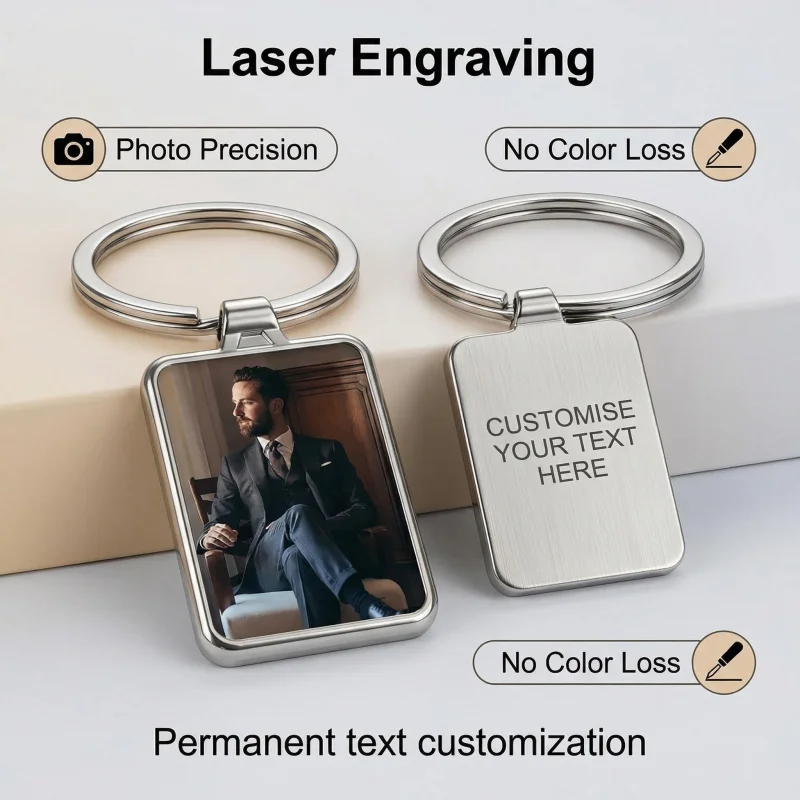 Custom Photo Keychain Laser Engraving Stainless Steel Ring Alloy Frame Personalized Gift for Birthday Anniversary Christm
