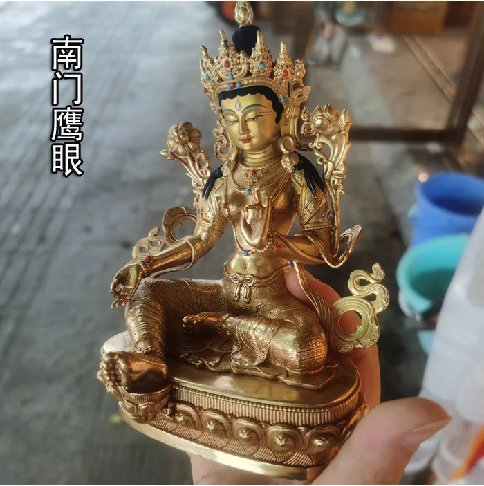 15cm 5INCH HUGE TOP Buddha figure HOME efficacious Protection Tibetan Bodhisattva Green Tara Gold-plated Buddha brass statue