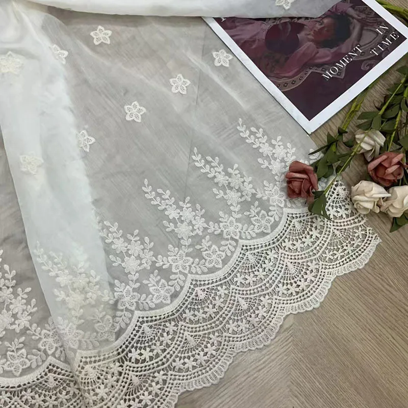 3D Embroidery Lace Fabric Double‑side Scalloped Edge Floral Lace for Lolita Princess Dress Sewing Material By The Yard