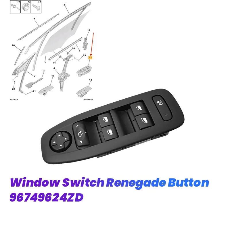 مفتاح نافذة كهربائي أمامي يسار جديد زر Renegade 96749624ZD لـ 208 2008 SAU54270 مفتاح رافع السائق