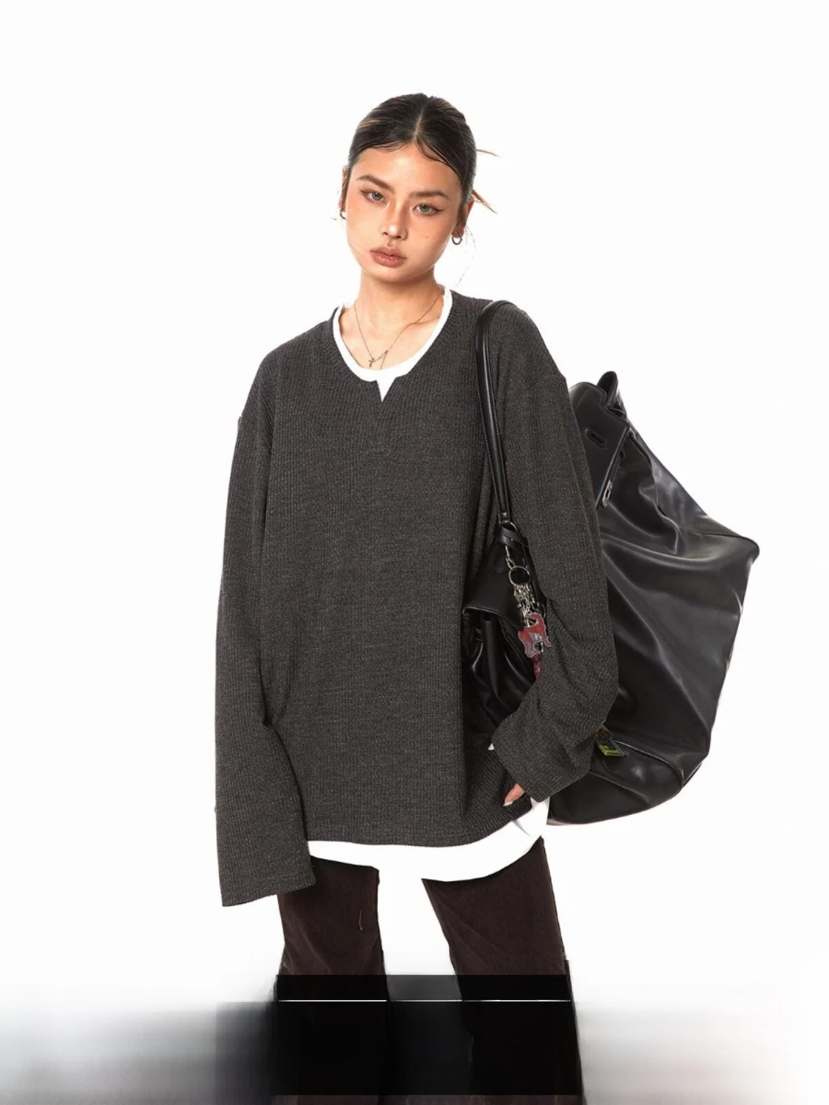 Blackbb American Retro Texture Fake Two-Piece Sweatshirt Loose Women's Men's Spring New Ins Design T-Shirt Upper Body