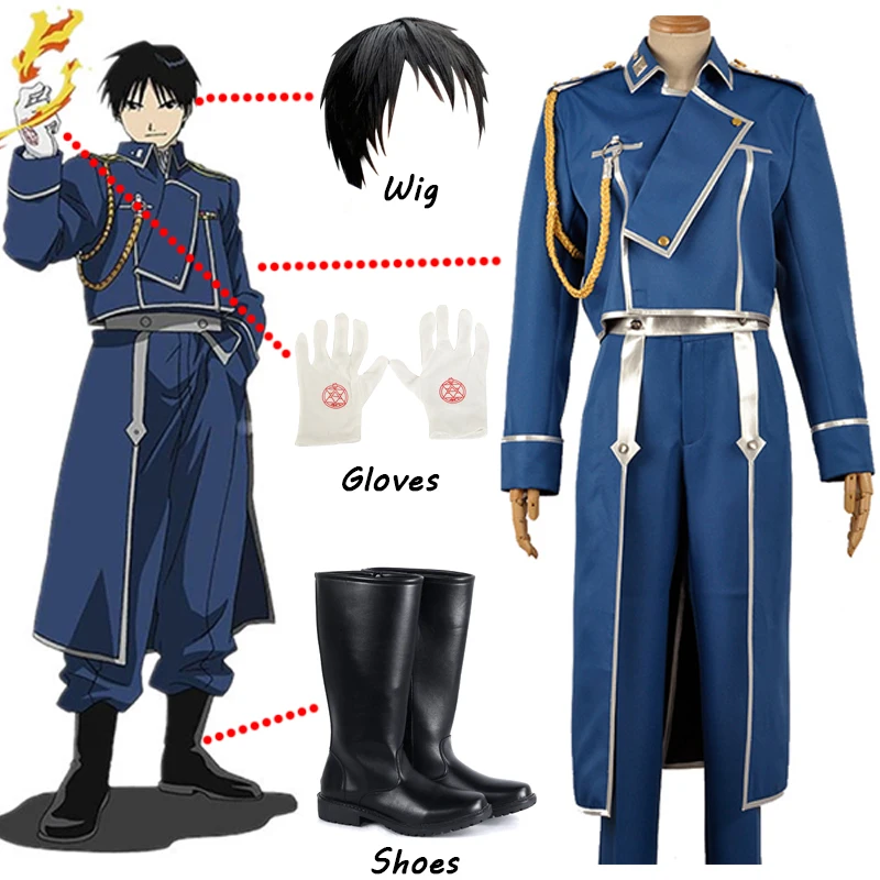 SingXeng Anime Fullmetal Alchemist Cosplay Roy Mustang Cosplay Costume Military Uniform Suit Coat Pants Apron Gloves Halloween