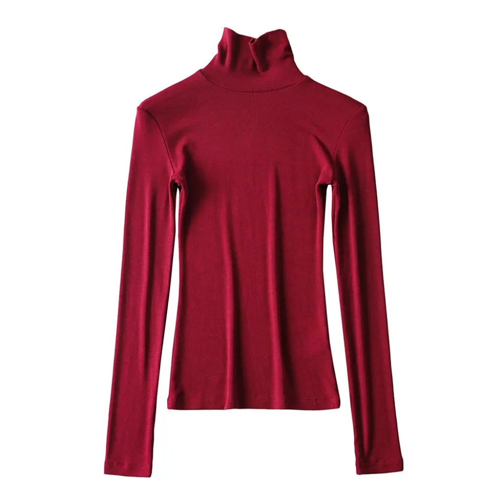 

YPFF женская облегающая футболка с высоким воротником и длинными рукавами, элегантная однотонная базовая рубашка, топ на осень-зиму, стрейч, 8 цветов