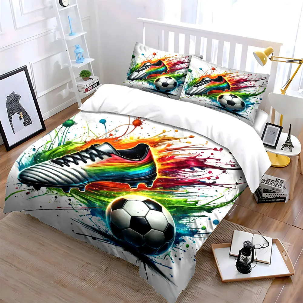 Colorful soccer shoe and ball Print Bedding Set 1 Duvet Cover 2 Pillowcases for Adult and Children Luxury Gift Full Size