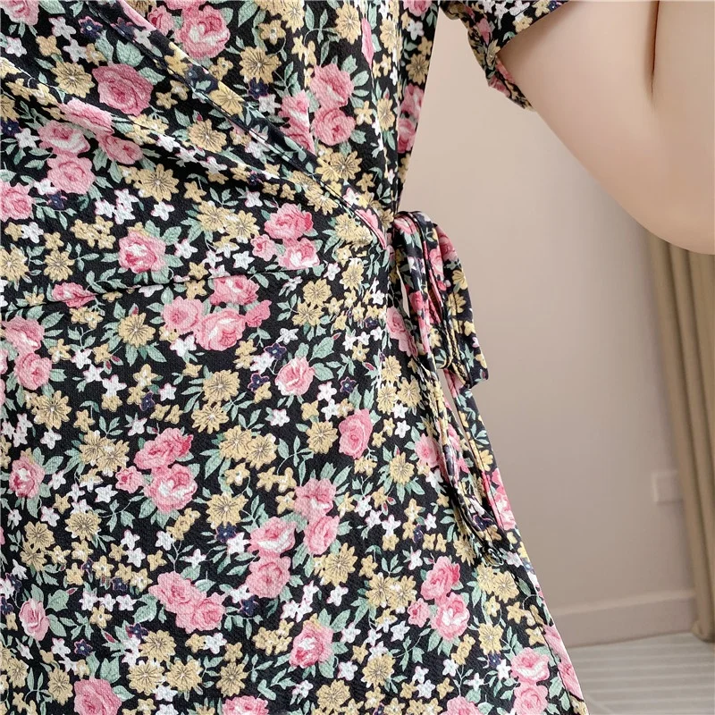 Falda acampanada de cintura alta con cinturón y estampado Floral V-Ne ort Sve Dr ajustada para mujer primavera verano otoño