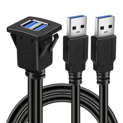 2 Ports Dual USB 3.0/2.0 Male To Female Extension Data Dash Flush Panel Mount Cable for Car Truck Boat Automotive Dashboard 1m