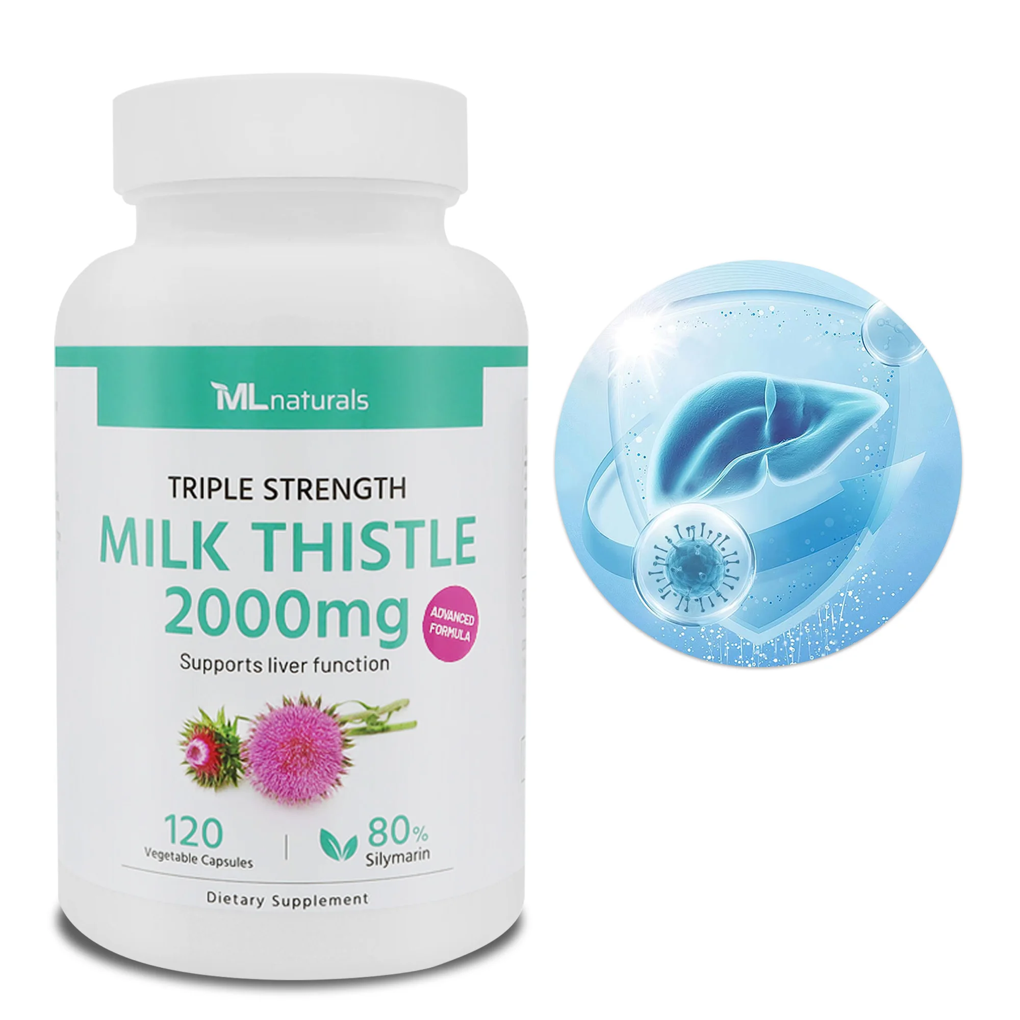 

Natural Milk Thistle Supplement - Detoxifying and Cleansing for Men and Women, Liver Health and Supports Liver Function