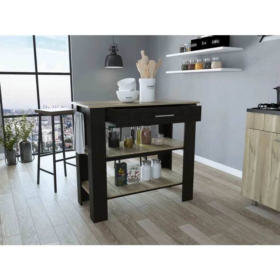 

Rockaway 1Drawer 2Shelf Kitchen Island Black gue and Light Oak