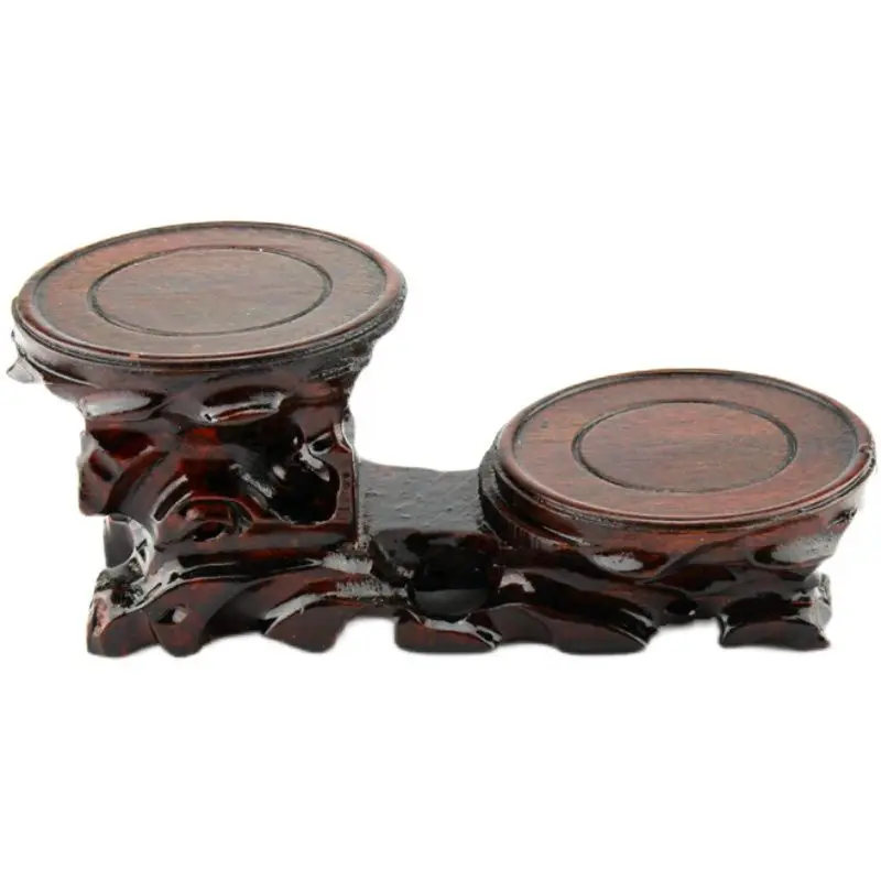 Solid wood ornaments, strange stone vases, purple sand teapot bottom seat round high and low wooden Display Stand