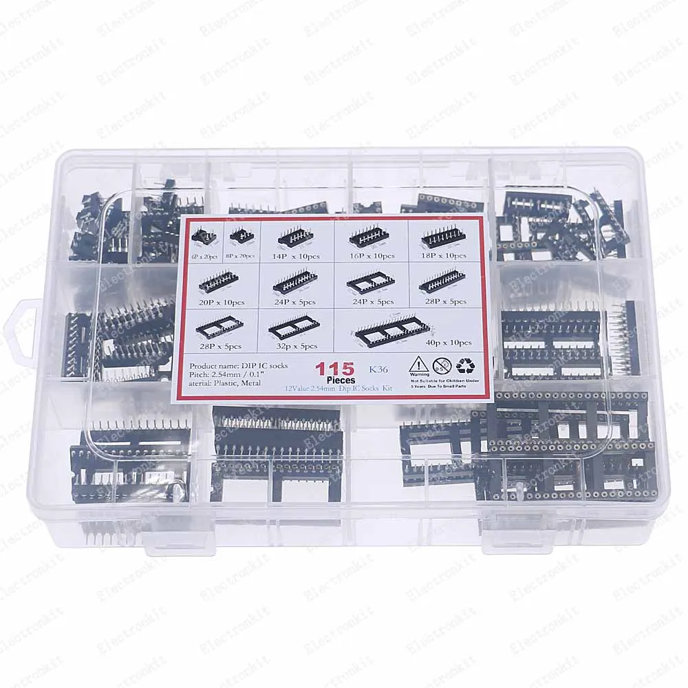 115pcs 12value Round Hole Ic Socket Kit Connector DIP6 DIP8 DIP14 DIP16 DIP18 DIP20 DIP24  DIP28 DIP40 Pin Sockets