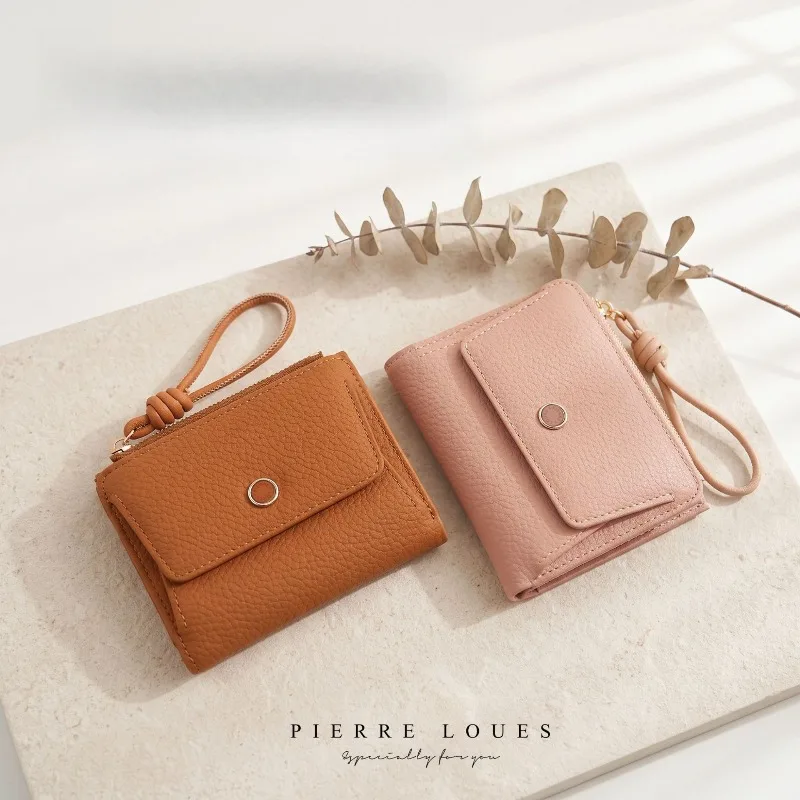 Minimalist Short Wallet for Women, Grain Leather Texture Light Commute Hand Purse, Portable Wristlet Coin Pocket