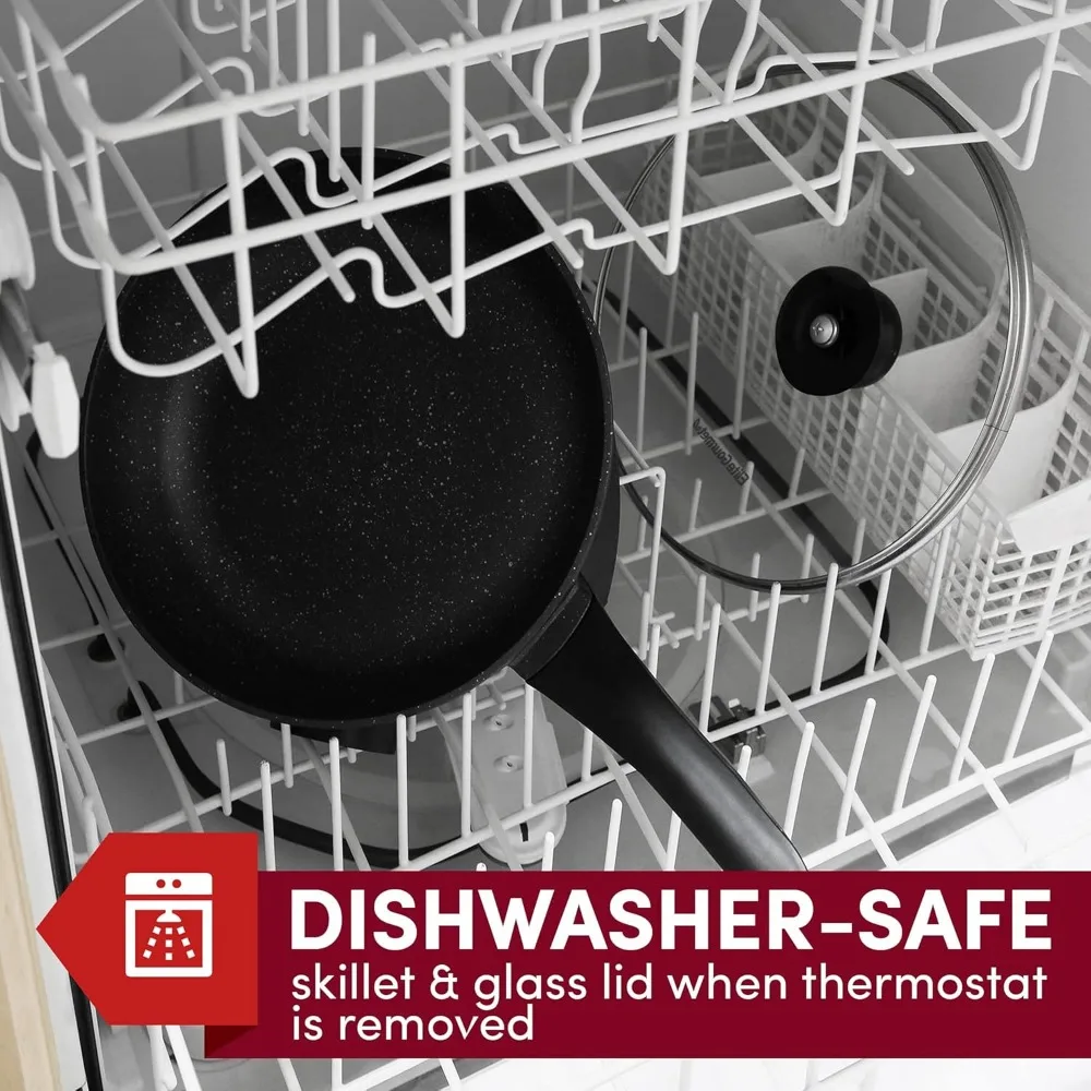 مقلاة EG6207 مقاومة للخدش مقاس 10.5 بوصة (2 كيو تي)، آمنة للاستخدام في غسالة الأطباق، مقلاة كهربائية غير لاصقة مع