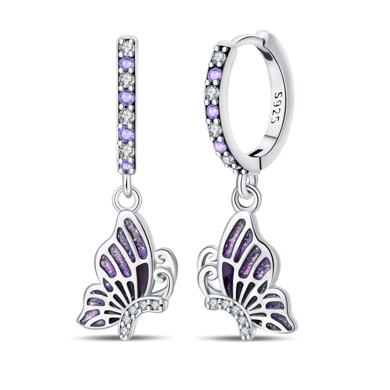 2026 New Earrings 925 Sterling Silver Gradient Purple Butterfly Earrings For Women Exquisite Birthday Anniversary Jewelry Gifts