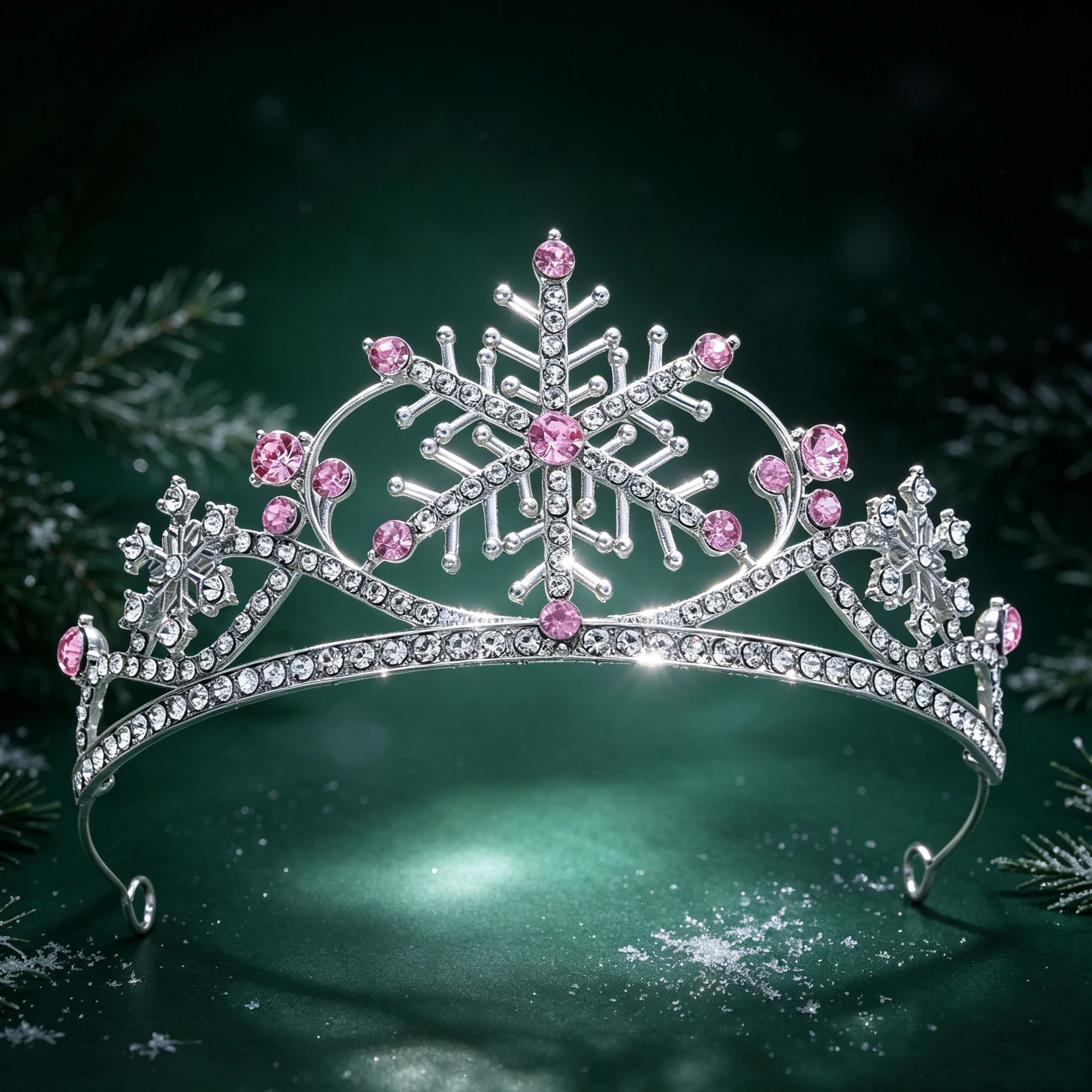 1/3pcs Pink Snowflake Tiara Jewelry Rhinestone Crown Necklace Earrings Wedding Birthday Party Bridal Pageant Hair Accessories
