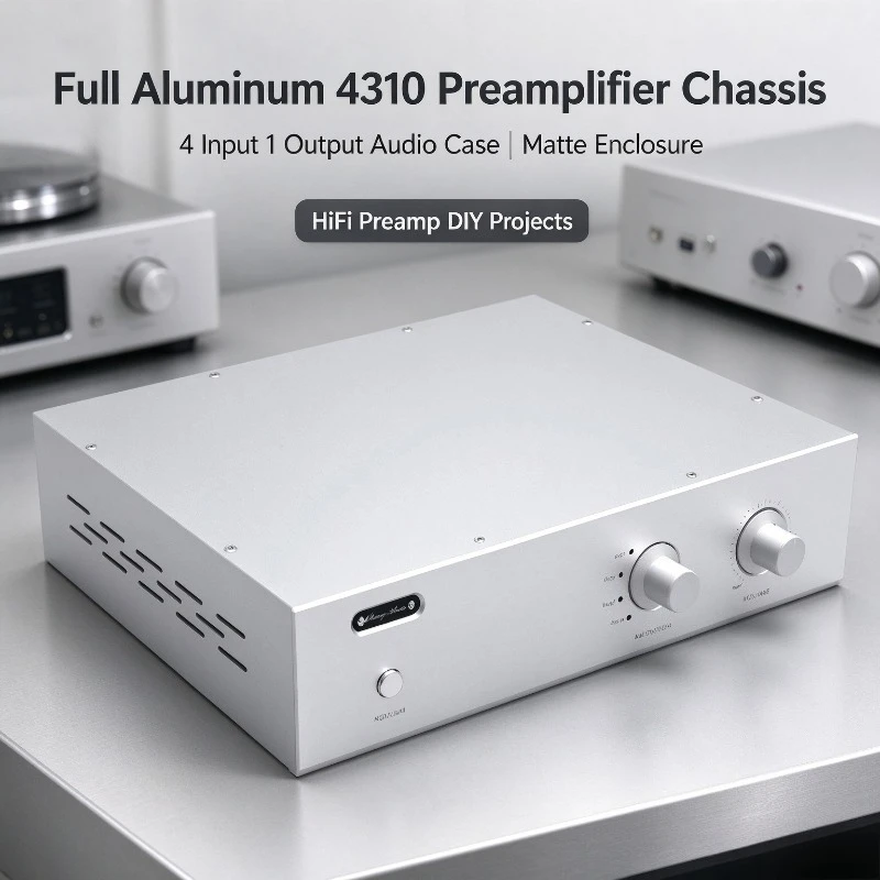 Aluminum 4310 Preamplifier Chassis, 4 Input 1 Output Audio Case, Matte Enclosure for HiFi Preamp DIY Projects