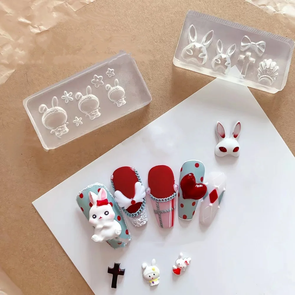 

Nailart Easter Bunny Rabbit Cross Mold 3D Carving Silicone Nail Mould Template DIY Manicure Deco Tools