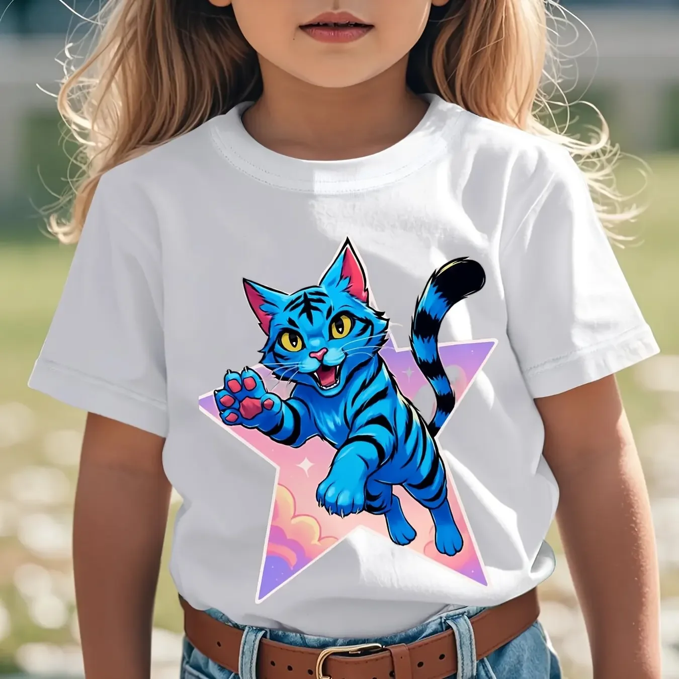 تي شيرت K-Pop للأطفال - شعار ومصور أعضاء مستوحى من مجموعة الموسيقى الكورية، أسود مع طباعة وجه مميزة باللون الوردي والأزرق #6