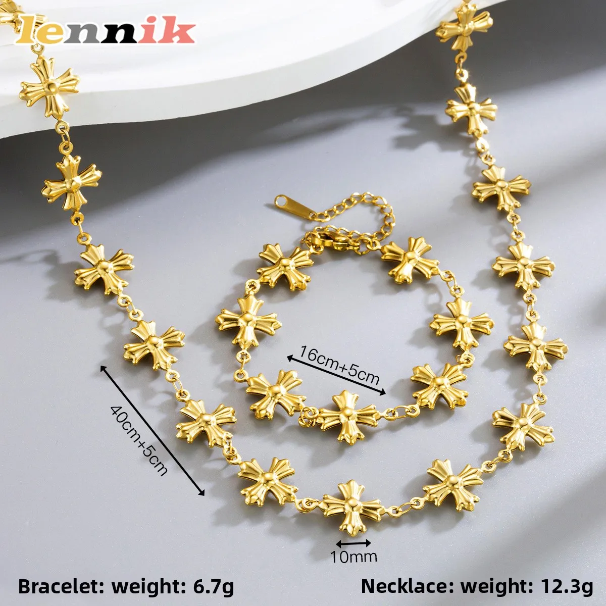 LENNIK النمط البيزنطي الروماني الرجعية الذهب منحوتة الصليب المرأة سوار قلادة ، عالية الجودة المتخصصة شخصية سلسلة مجوهرات